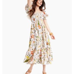 INC Floral Smocked Puff-Sleeve Dress